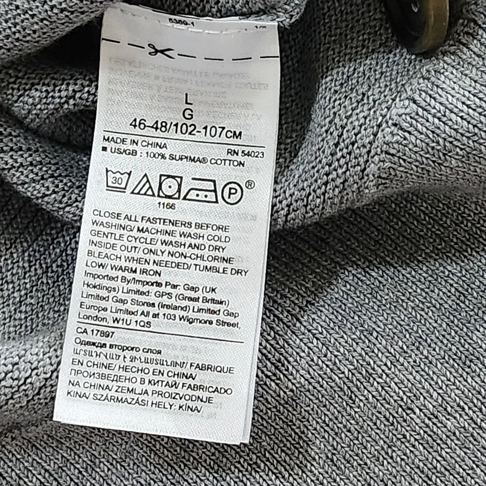 Banana Republic Cardigan Sweater Men's L Gray Supima Cotton Shawl Collar Button